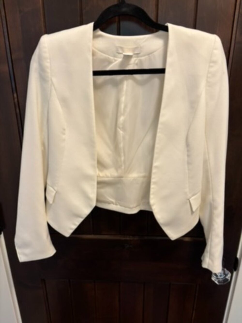 H&M Ivory Cropped Collarless Open Blazer, Size 2